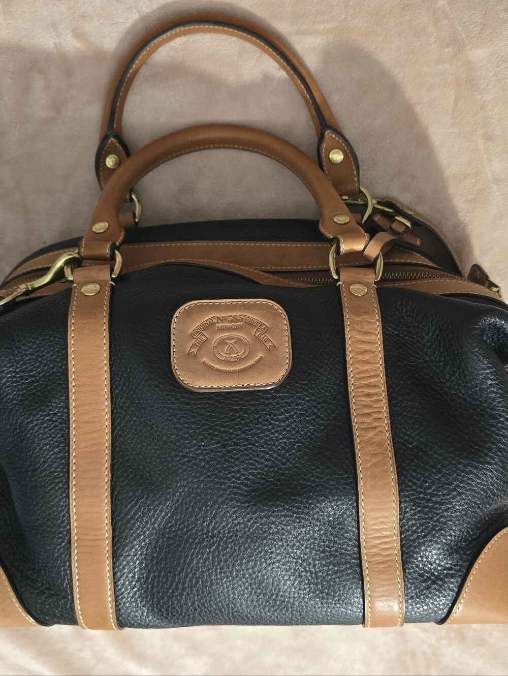 GHURKAOriginal No. 585 Minicav Handbag  black pebble leather w/ Tan Satchel Bag